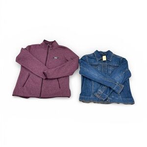 L.L.Bean Women’s Sweater Fleece Full-Zip Jacket & Eddie Bauer denim jacket Med